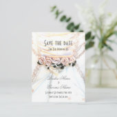 Carte Postale Faire-part Peach rose mariage de fleurs enregistrer la date (Debout devant)