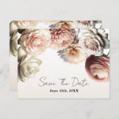 Carte Postale Faire-part Peachy rose crémeux Fleurs blanches Enregistrer la (Devant / Derrière)