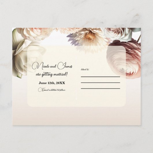 Carte Postale Faire-part Peachy rose crémeux Fleurs blanches Enregistrer la (Dos)