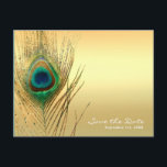 Carte Postale Faire-part Peacock Feather Gold Exotic Boho Enregistrer la da<br><div class="desc">Peacock Feather Gold Exotic Boho Enregistrer la carte postale Date. Personnalisé pour tout événement.</div>