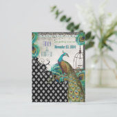 Carte Postale Faire-part Peacock Feathers Birdcage Enregistrer la date (Debout devant)