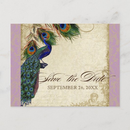 Carte Postale Faire-part Peacock & Feathers Formal Enregistrer la date Lave (Devant)