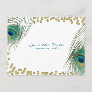 Carte Postale Faire-part Peacock Feathers & Gold Boho Glam Enregistrer la d
