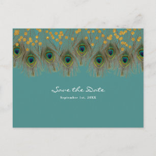 Carte Postale Faire-part Peacock Feathers & Gold N'IMPORTE QUELLE COULEUR E