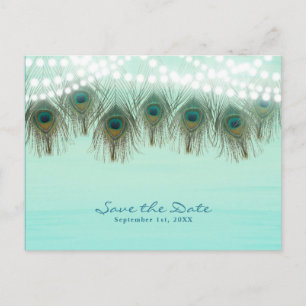 Carte Postale Faire-part Peacock Feathers & Lights Rustic Enregistrer la da