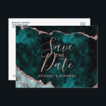 Carte Postale Faire-part Peacock Green Rose Gold Agate Marbre Enregistrer l<br><div class="desc">Peacock Green & Rose Gold Foil Aquarelle Marbre Agate Géode Doré Design,  avec polices Moderne et Script. Mariage tendance et chic Enregistrer la date Cartes postales! ~ Regardez ma boutique pour voir l'ensemble de la suite mariage pour ce design!</div>
