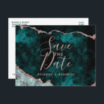 Carte Postale Faire-part Peacock Green Rose Gold Agate Marbre Enregistrer l<br><div class="desc">Peacock Green & Rose Gold Foil Aquarelle Marbre Agate Géode Doré Design,  avec polices Moderne et Script. Mariage tendance et chic Enregistrer la date Cartes postales! ~ Regardez ma boutique pour voir l'ensemble de la suite mariage pour ce design!</div>