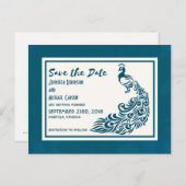 Carte Postale Faire-part Peacock turquoise Bold Art Déco Design Élégant Enr (Devant / Derrière)
