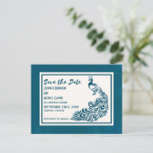 Carte Postale Faire-part Peacock turquoise Bold Art Déco Design Élégant Enr (Debout devant)