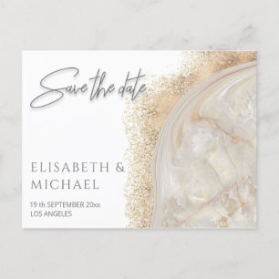 Carte Postale Faire-part Pearl rose or marbre agate calligraphie