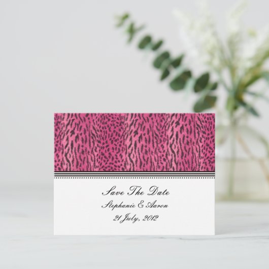 Carte Postale Faire-part Peau d'animal d'impression rose Enregistrer la dat (Debout devant)