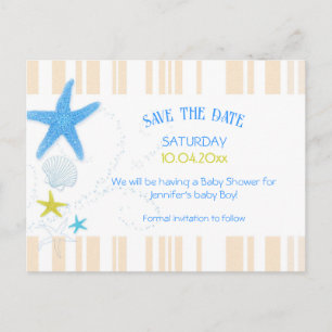 Carte Postale Faire-part Pêche & Blue Beach Baby Boy Shower Enregistrer la 