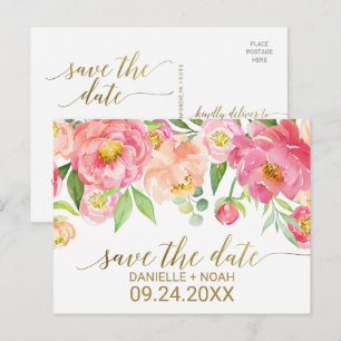 Carte Postale Faire-part Pêche et rose des fleurs de pivoine Mariage Enregi