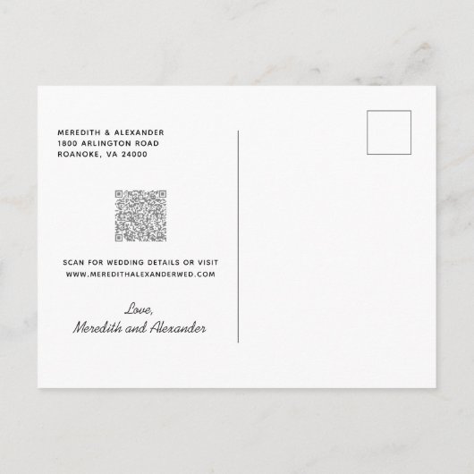 Carte Postale Faire-part Pêche Fleur Violet Poussiéreux Code QR Enregistrer (Dos)