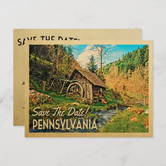 Carte Postale Faire-part Pennsylvanie Enregistrer la date Rustique Cabine M (Devant / Derrière)