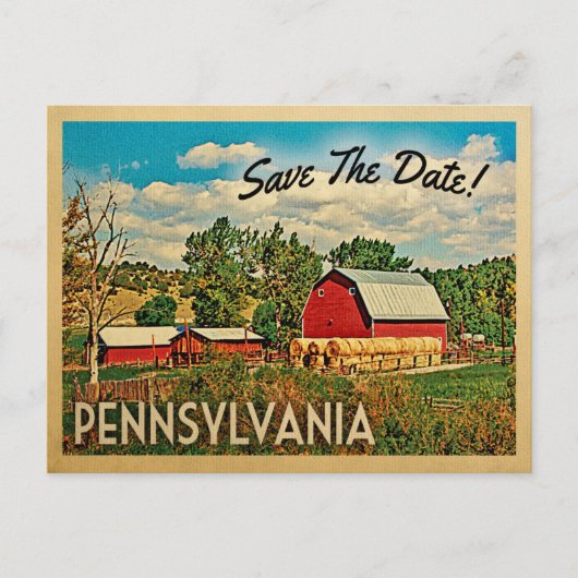 Carte Postale Faire-part Pennsylvanie Sauvez La Date Farm Grange Rustic (Devant)