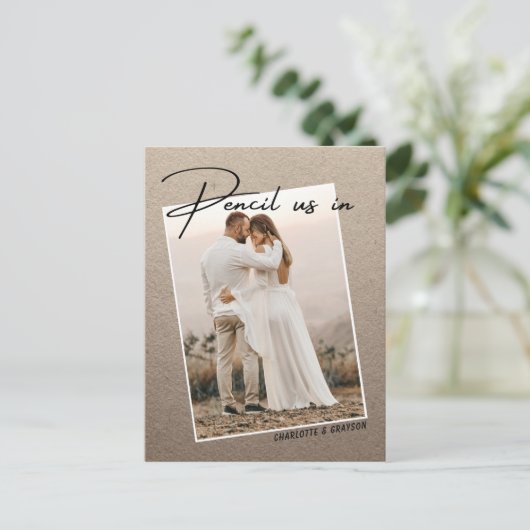 Carte Postale Faire-part Pensez-Nous Dans Enregistrer La Date Photo Mariage (Debout devant)