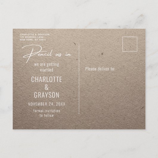 Carte Postale Faire-part Pensez-Nous Dans Enregistrer La Date Photo Rustiqu (Dos)