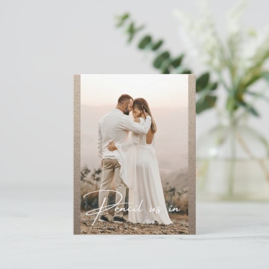 Carte Postale Faire-part Pensez-Nous Dans Enregistrer La Date Photo Rustiqu (Debout devant)