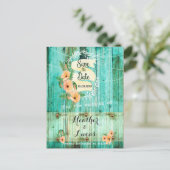 Carte Postale Faire-part Pépites de bois turquoise et de Pêche Sauvez les d (Debout devant)