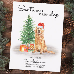 Carte Postale Faire-part Père Noël A Nouveau Stop Golden Retriever Dog Mog