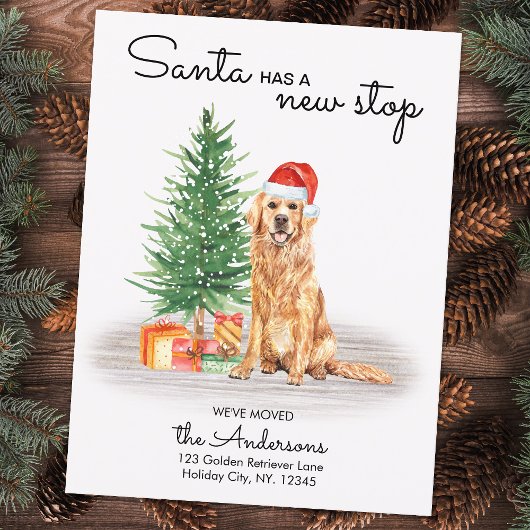Carte Postale Faire-part Père Noël A Nouveau Stop Golden Retriever Dog Mog