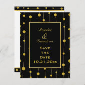 Carte Postale Faire-part Perles de papier d'aluminium or noir mariage moder (Devant / Derrière)