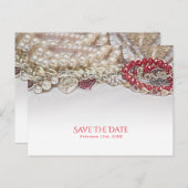 Carte Postale Faire-part Perles & Red Valentine Love Jewels Enregistrer la (Devant / Derrière)