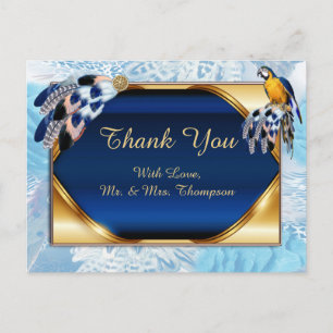 Carte Postale Faire-part Perroquet Exotique Bleu Merci