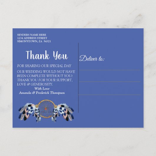 Carte Postale Faire-part Perroquet Exotique Bleu Merci (Dos)