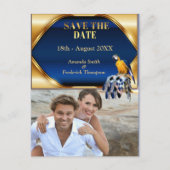 Carte Postale Faire-part Perroquet exotique tons de bleu Save the Dates (Devant)