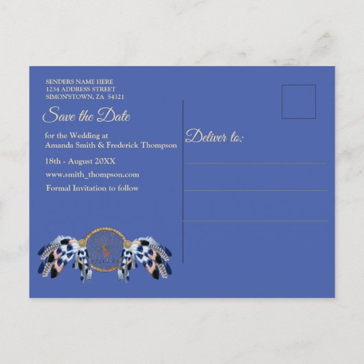 Carte Postale Faire-part Perroquet exotique tons de bleu Save the Dates (Dos)