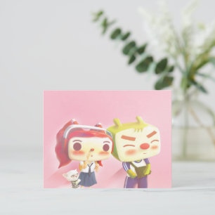 Carte Postale Faire-part Personnages Fantaisistes avec Chat