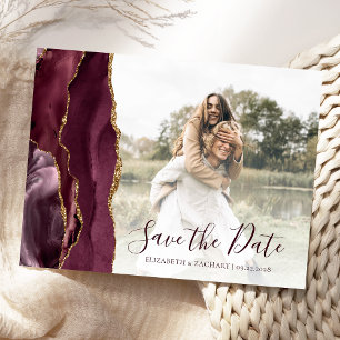 Carte Postale Faire part personnalisé avec photo en agate dorée