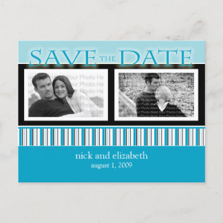 Carte Postale Faire-part Personnaliser Aqua Blue Enregistrer la date Stripe
