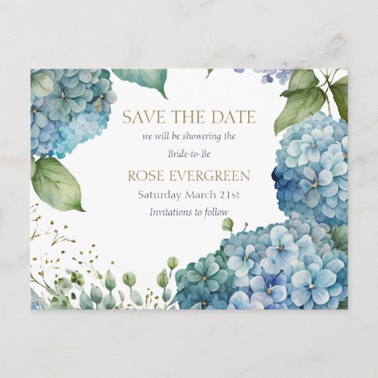Carte Postale Faire-part Personnaliser Fleurs de Mariage Hydrangea Bleu (Devant)