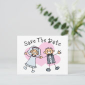 Carte Postale Faire-part Personnes Bâtons Sauvegarder La Date (Debout devant)