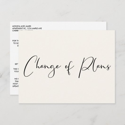 Carte Postale Faire-part Pet Mariage Changement de Plans Crème Élégant (Devant / Derrière)