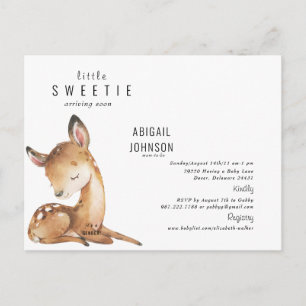 Carte Postale Faire-part Petit Sweetie Woodland Fawn Bébé blanc