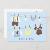 Carte Postale Faire-part Petite Bébé Gentleman Clothesline (Devant / Derrière)