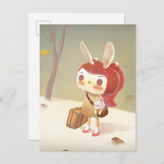 Carte Postale Faire-part Petite fille perdue dans la forêt (Devant / Derrière)