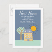 Carte Postale Faire-part Petite Maison Et Arbre Avec Soleil Nouvelle Maison (Devant / Derrière)
