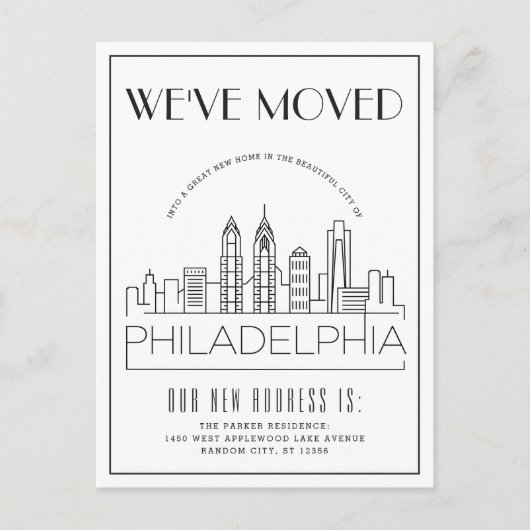 Carte Postale Faire-part Philadelphie Moderne Deco | Changement d'adresse (Devant)