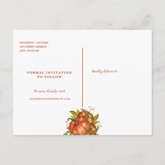 Carte Postale Faire-part Photo Automne Citrouilles automne Enregistrer la d (Dos)