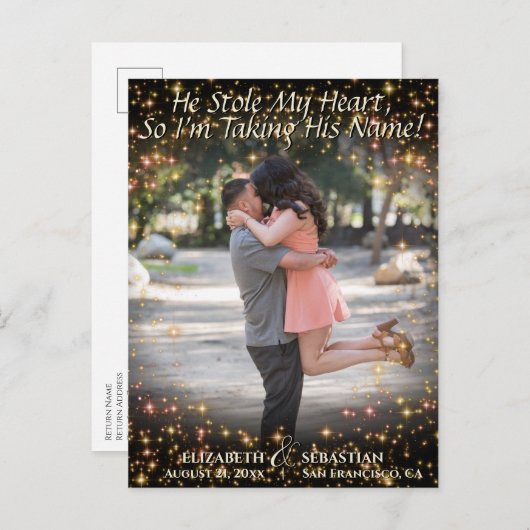 Carte Postale Faire-part Photo avec Sparkles Mariage mignon Enregistrer la  (Devant / Derrière)