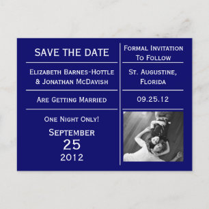 Carte Postale Faire-part Photo Billet Bleu Marine Enregistrer La Date