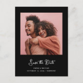 Carte Postale Faire-part Photo Black Whimsical | Code QR Enregistrer La Dat (Devant)