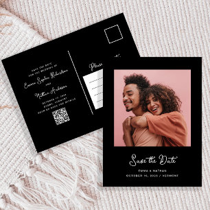 Carte Postale Faire-part Photo Black Whimsical   Code QR Enregistrer La Dat