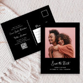 Carte Postale Faire-part Photo Black Whimsical | Code QR Enregistrer La Dat