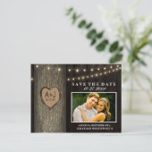 Carte Postale Faire-part Photo Bois De Chêne Tissé Rustique Enregistrer Les (Debout devant)